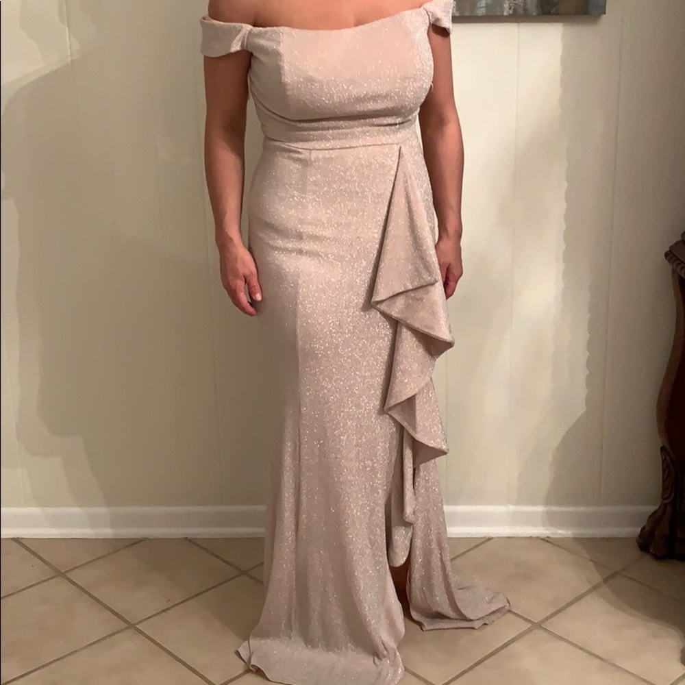 Long sparkly light pink dress